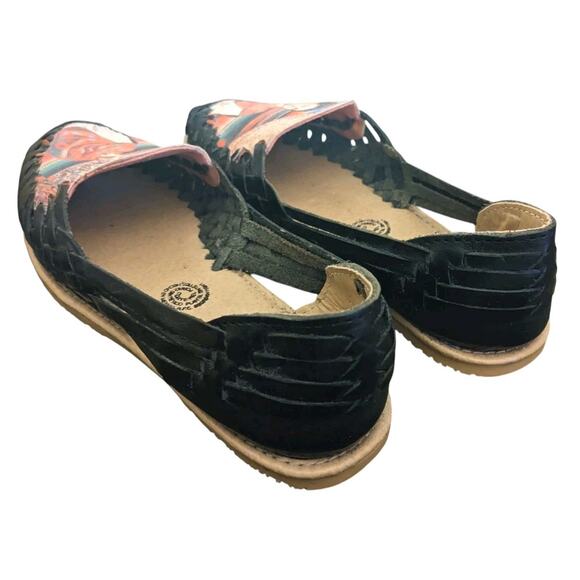 Frida Kahlo Shoes 7 Black Woven Leather Segura Shy Huaraches Artsy Boho Slip Ons - Picture 8 of 9